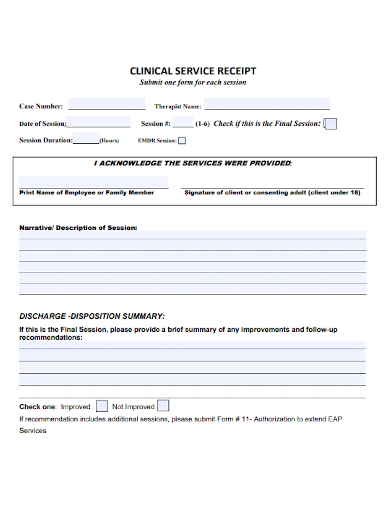 clinical service receipt