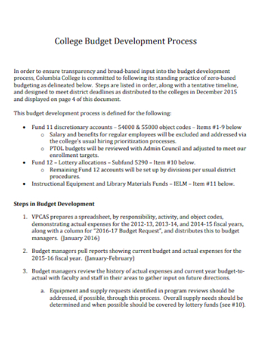 college budget development process