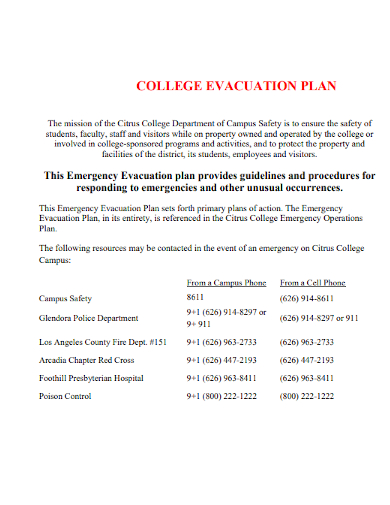 college emergency evacuation plan