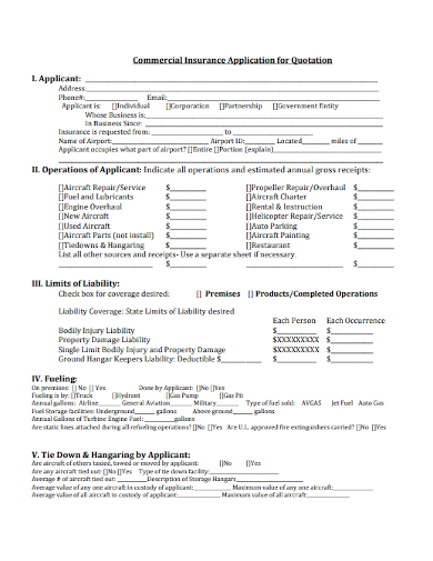 commercial insurance application for quotation