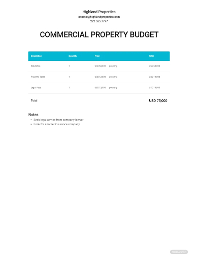 commercial property budget template