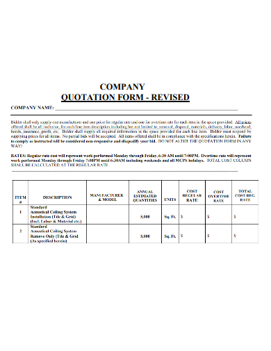 company revised quotation form