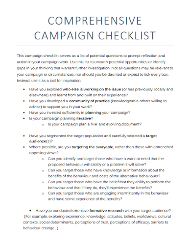 comprehensive campaign checklist