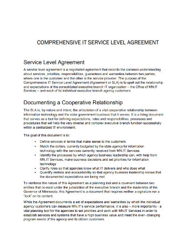 comprehensive it service level agreement