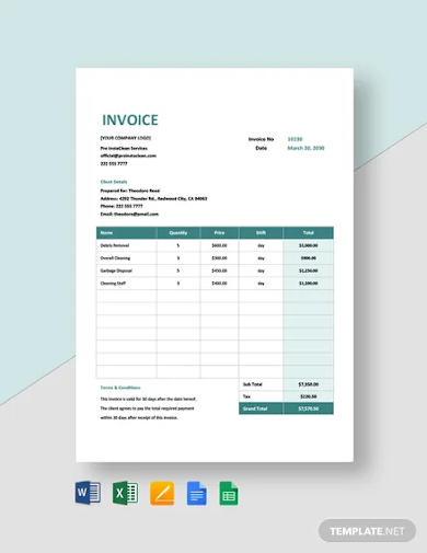 construction cleaning invoice template