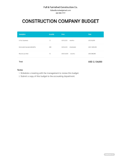 construction company budget template