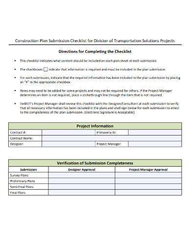 construction transportation project planning checklist