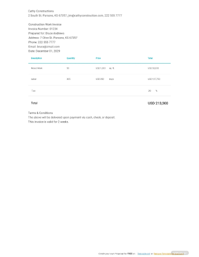 construction work invoice template