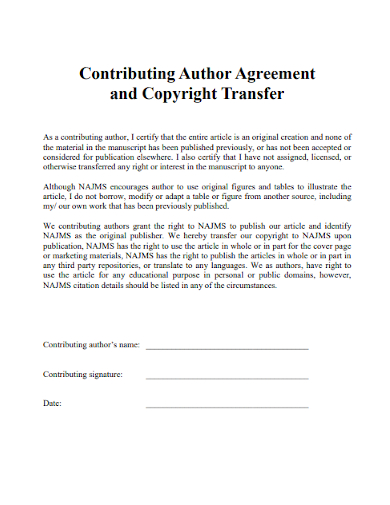 contributing author agreement and copyright transfer