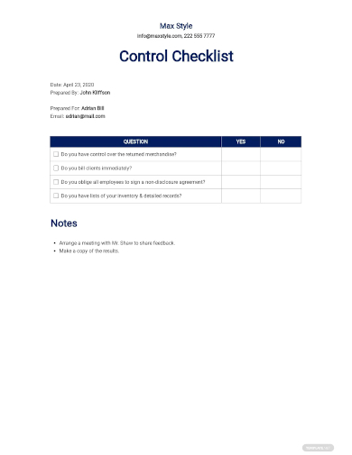 control checklist template