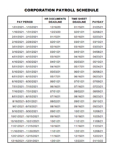 corporation payroll schedule