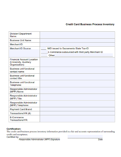 credit card business process inventory