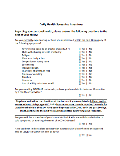 daily health screening inventory