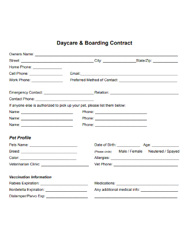 daycare boarding contract