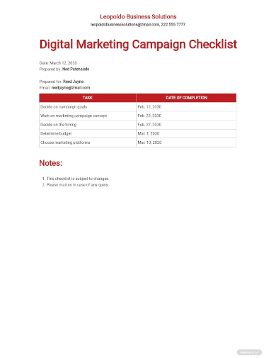digital marketing campaign checklist template