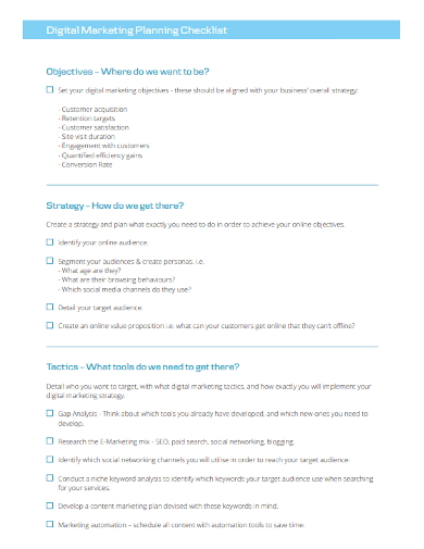 digital marketing planning checklist