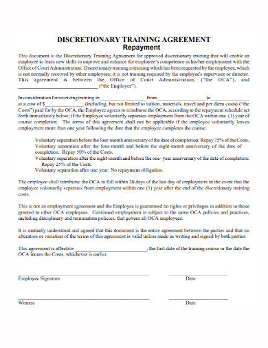 discretionary training repayment agreement