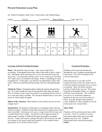 editable physical education lesson plan