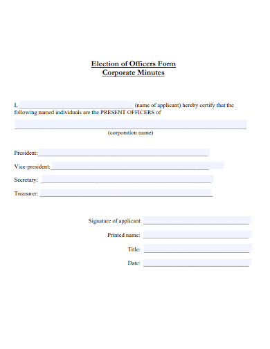 election of officers form corporate minutes
