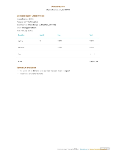 electrical work order invoice