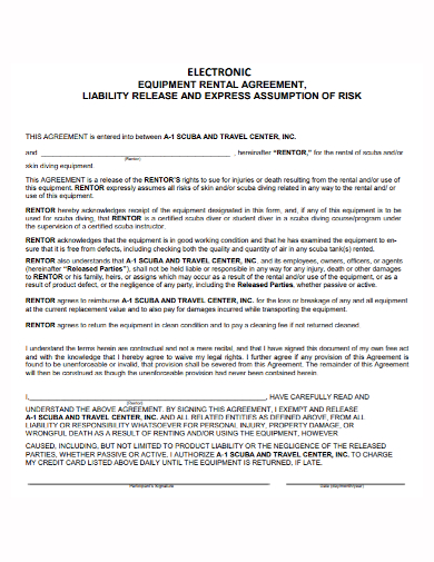 electronic equipment liability release agreement