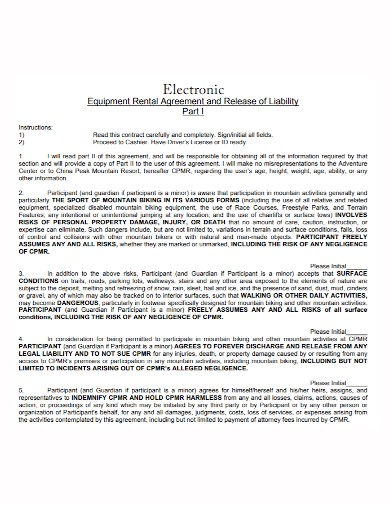 electronic equipment release of liability agreement