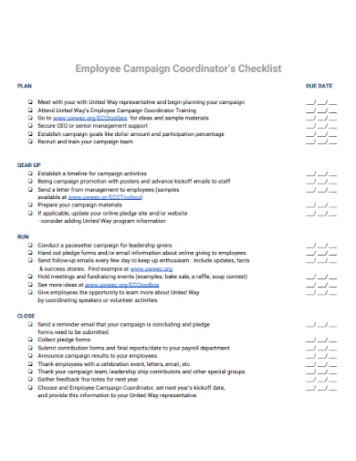 employee campaign coordinators checklist