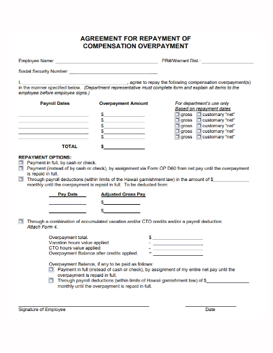 employee compensation repayment agreement