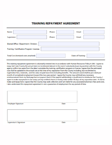 employee training repayment agreement