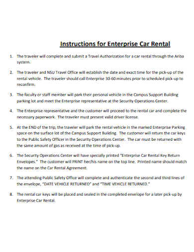 enterprise car rental instruction agreement