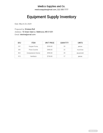 equipment supply inventory