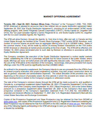 equity distribution market offering agreement