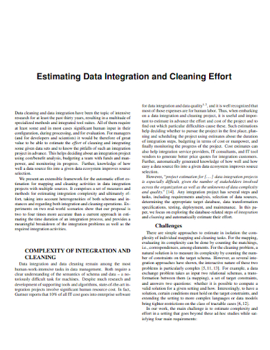 estimating data integration and cleaning effort