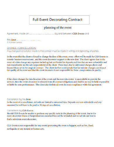 event decorating planning contract