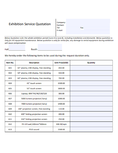 exhibition service quotation