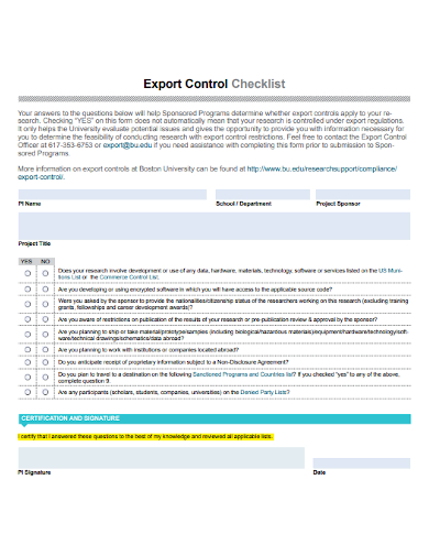 export control checklist