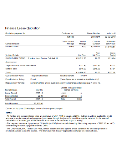 finance lease quotation