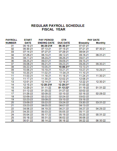 fiscal year regular payroll schedule