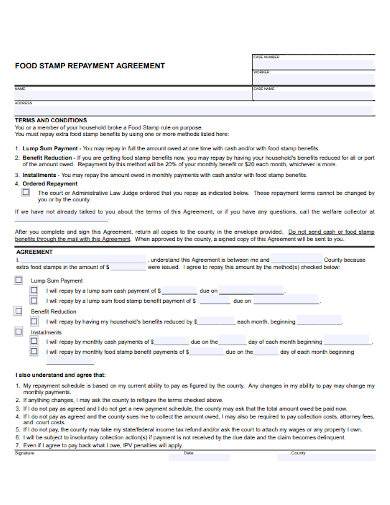 food stamp payment agreement