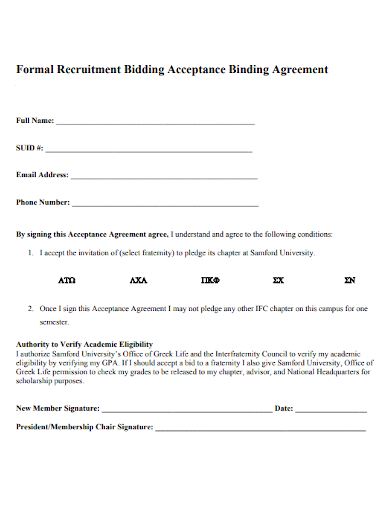 formal recruitment bidding acceptance binding agreement