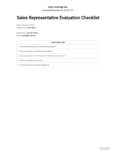 free checklist sales representative evaluation