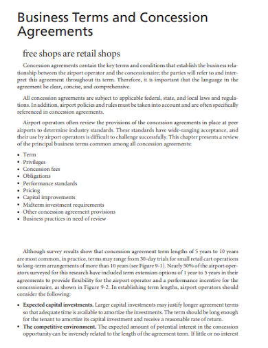 free retail shops concession agreement