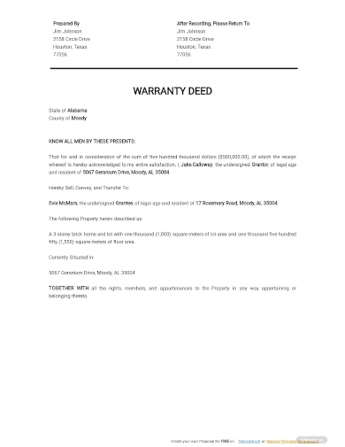 free warranty deed template