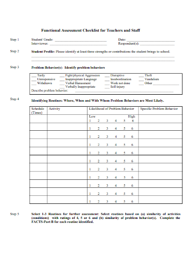 functional assessment checklist for teachers and staff