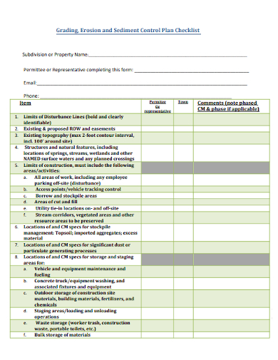 grading sediment control plan checklist