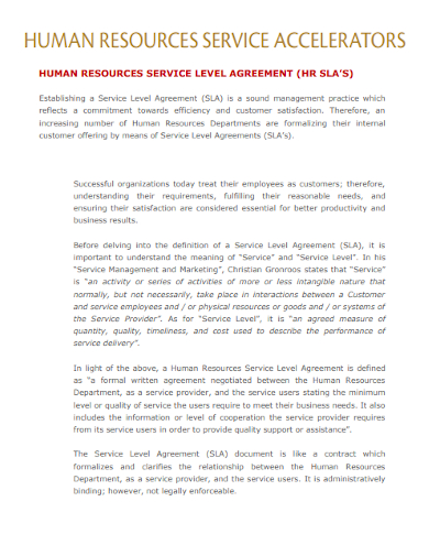 hr service level accelerators agreement