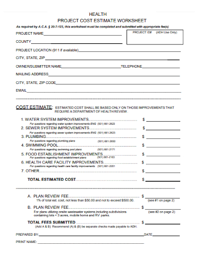 health project cost estimate worksheet