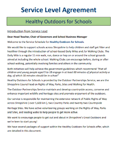 healthy outdoors for schools service level agreement
