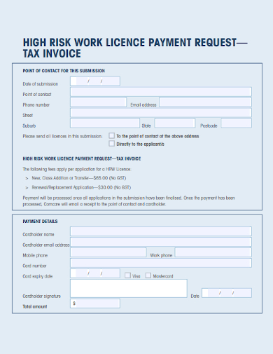 high risk work licence tax invoice form