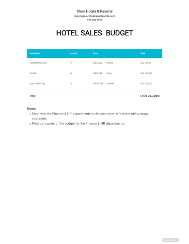 hotel sales budget template